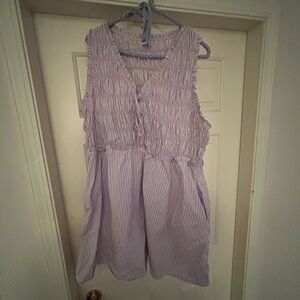 Old Navy Purple/Lavender Fit & Flare Smocked Bodice Striped Mini Dress
